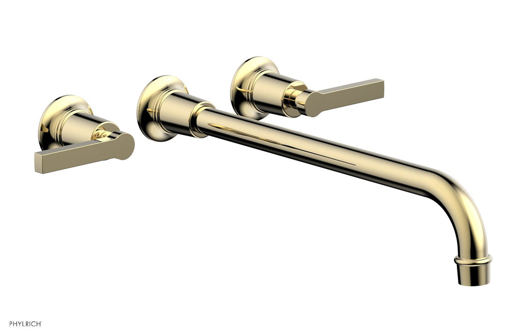HEX MODERN Wall Lavatory Set 14" Spout   Lever Handles by Phylrich - Polished Brass Uncoated