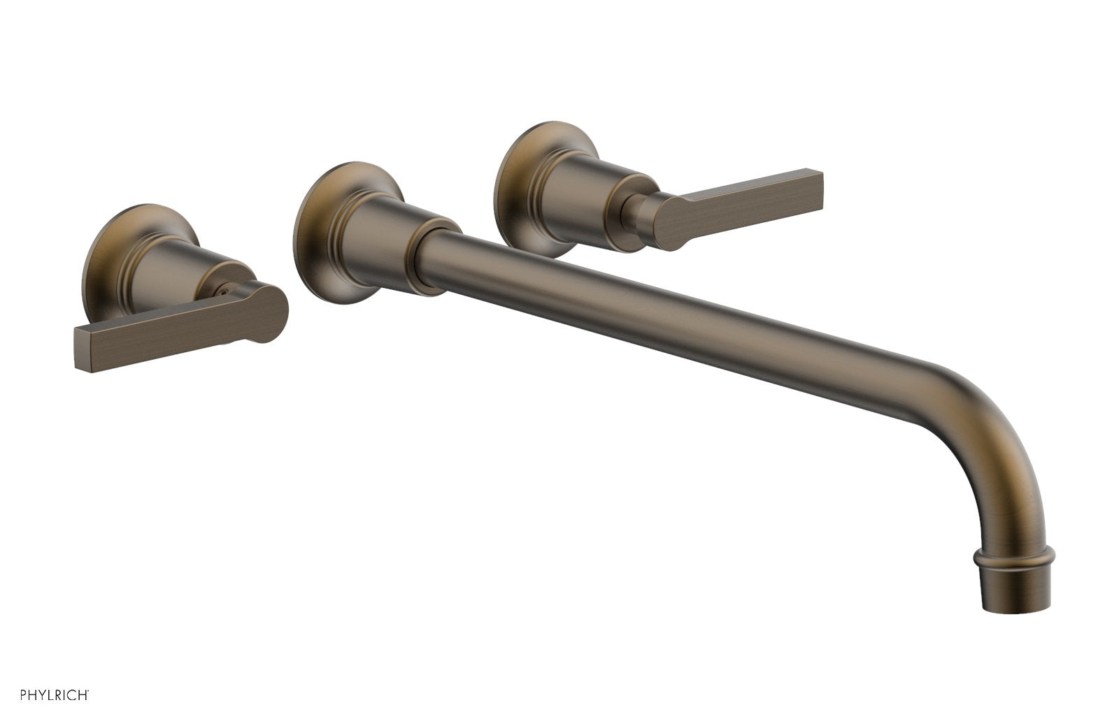 HEX MODERN Wall Lavatory Set 14" Spout   Lever Handles by Phylrich - Old English Brass