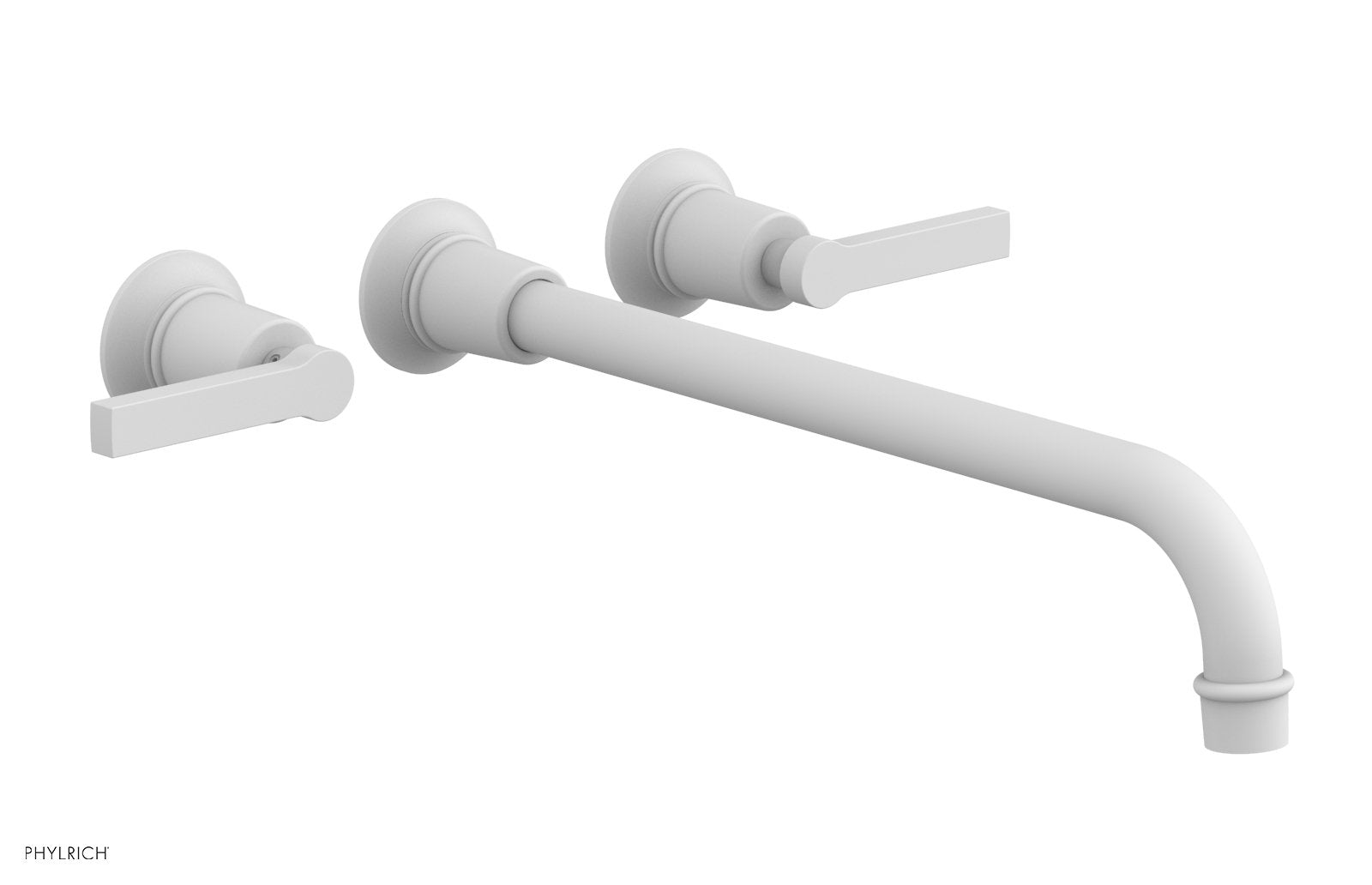 HEX MODERN Wall Lavatory Set 14" Spout   Lever Handles by Phylrich - Satin White