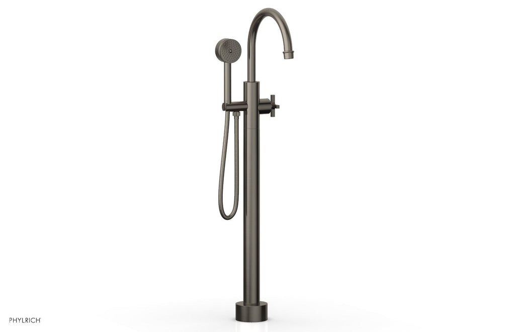 HEX MODERN Floor Mount Tub Filler Cross Handles with Hand Shower by Phylrich - Pewter