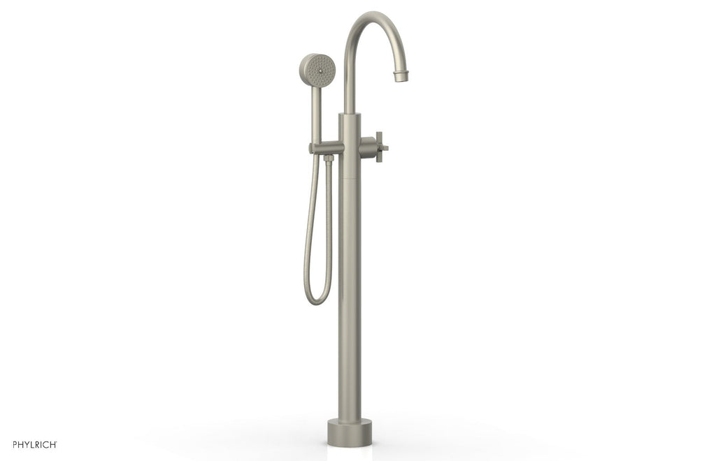HEX MODERN Floor Mount Tub Filler Cross Handles with Hand Shower by Phylrich - Burnished Nickel
