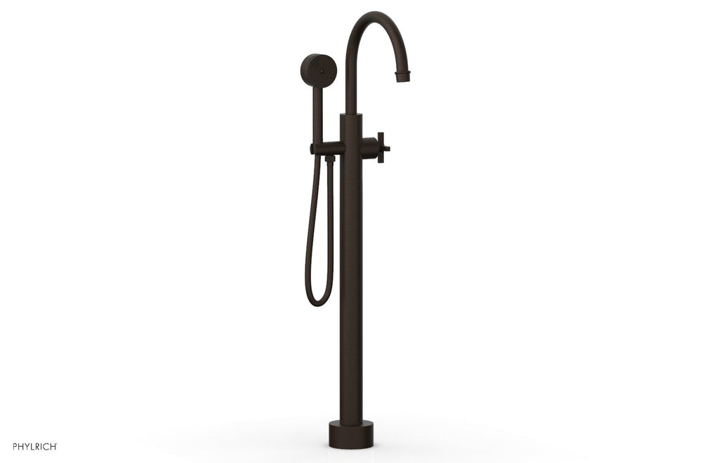 HEX MODERN Floor Mount Tub Filler Cross Handles with Hand Shower by Phylrich - Antique Bronze