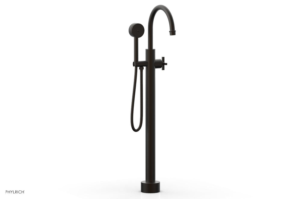 HEX MODERN Floor Mount Tub Filler Cross Handles with Hand Shower by Phylrich - Oil Rubbed Bronze