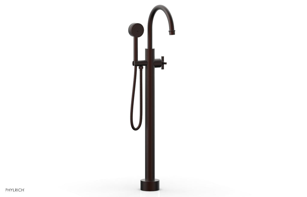 HEX MODERN Floor Mount Tub Filler Cross Handles with Hand Shower by Phylrich - Weathered Copper