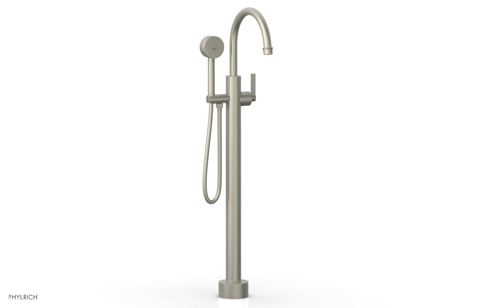 HEX MODERN Floor Mount Tub Filler Lever Handle with Hand Shower by Phylrich - Burnished Nickel