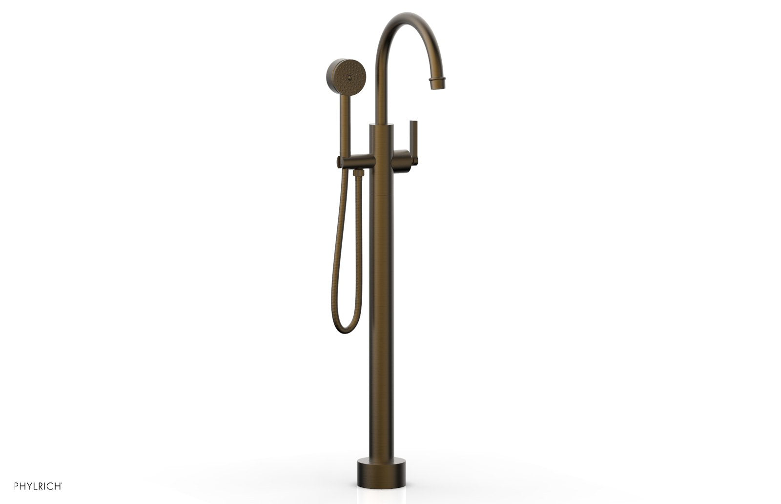 HEX MODERN Floor Mount Tub Filler Lever Handle with Hand Shower by Phylrich - Old English Brass