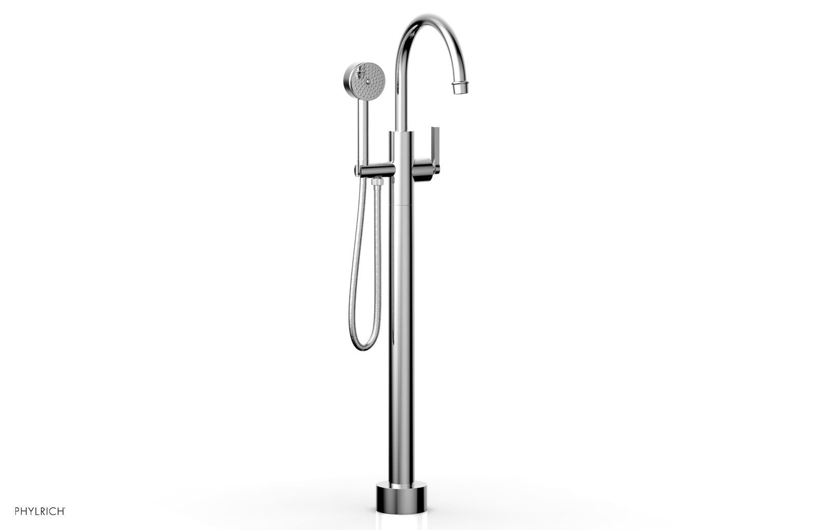 HEX MODERN Floor Mount Tub Filler Lever Handle with Hand Shower by Phylrich - Polished Chrome