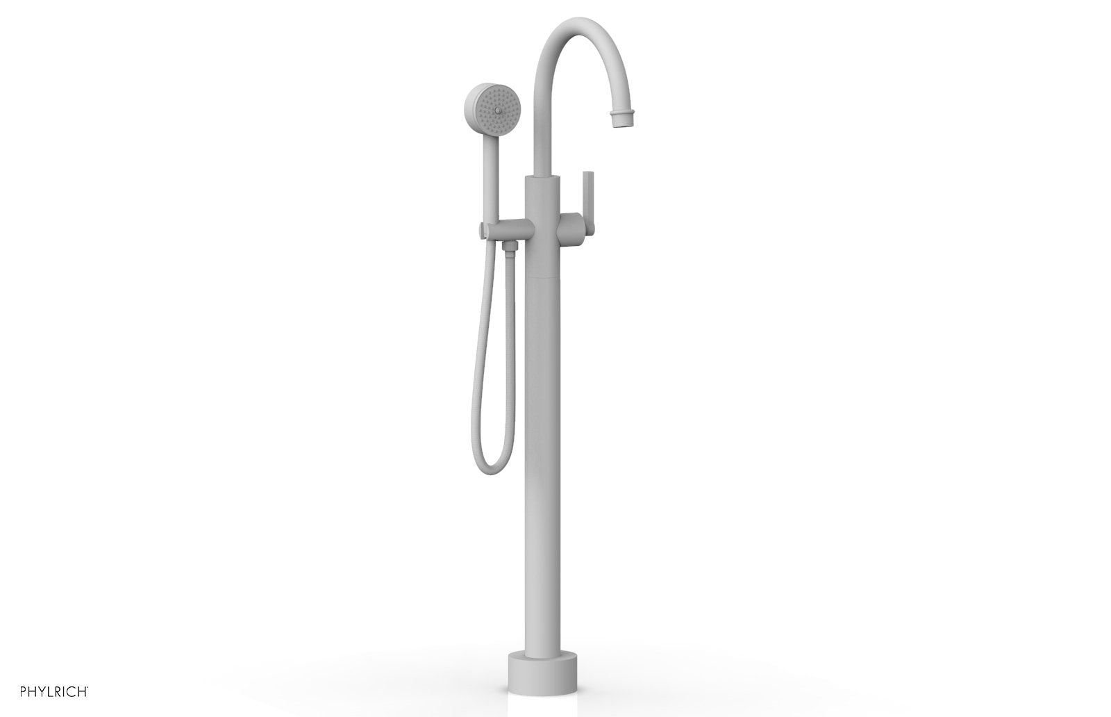 HEX MODERN Floor Mount Tub Filler Lever Handle with Hand Shower by Phylrich - Satin White