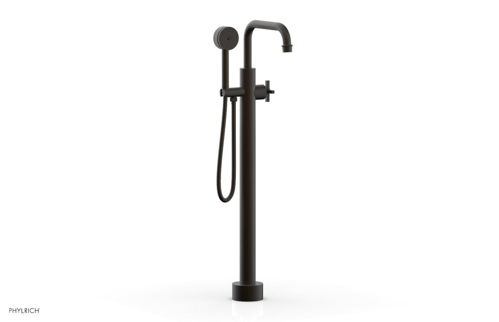 HEX MODERN Floor Mount Tub Filler Cross Handles with Hand Shower by Phylrich - Oil Rubbed Bronze