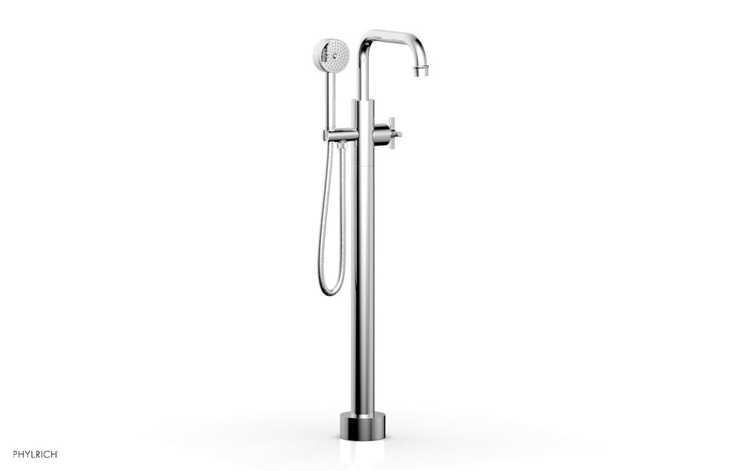 HEX MODERN Floor Mount Tub Filler Cross Handles with Hand Shower by Phylrich - Polished Chrome