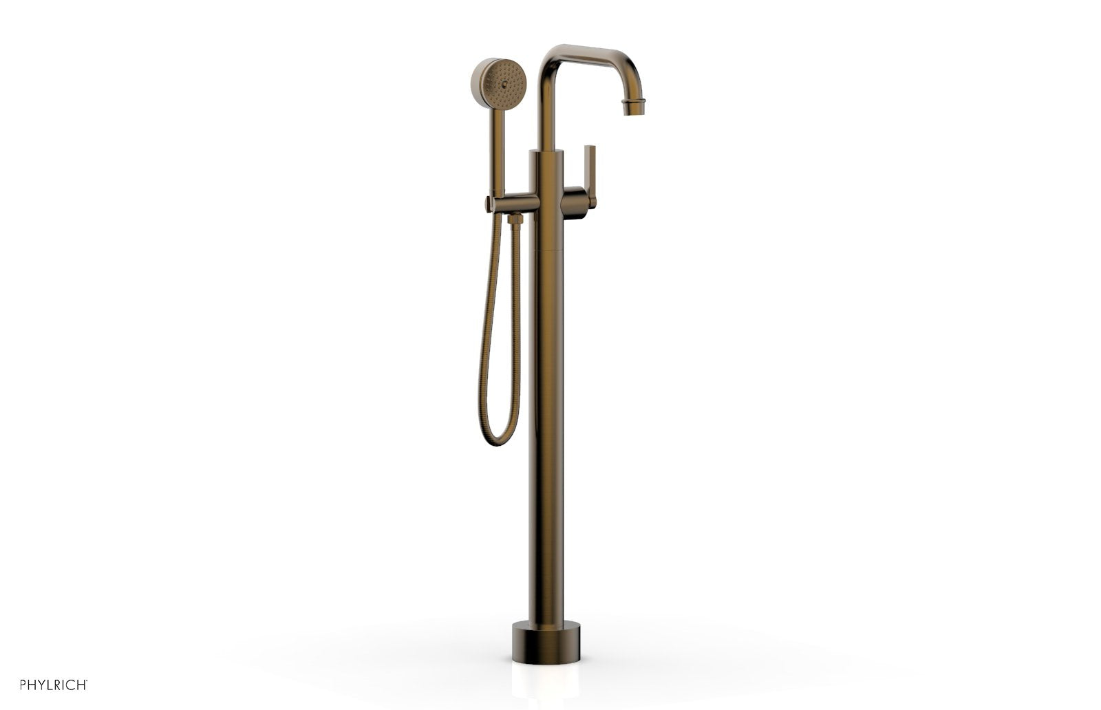 HEX MODERN Floor Mount Tub Filler Lever Handle with Hand Shower by Phylrich - Antique Brass