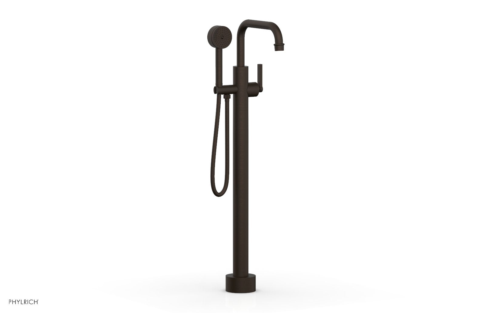 HEX MODERN Floor Mount Tub Filler Lever Handle with Hand Shower by Phylrich - Antique Bronze