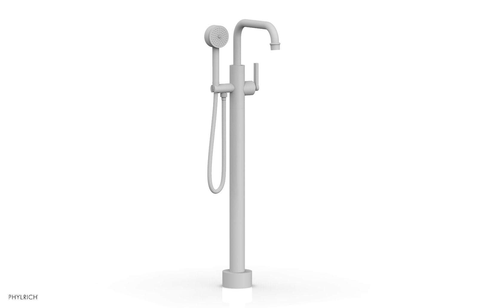 HEX MODERN Floor Mount Tub Filler Lever Handle with Hand Shower by Phylrich - Satin White