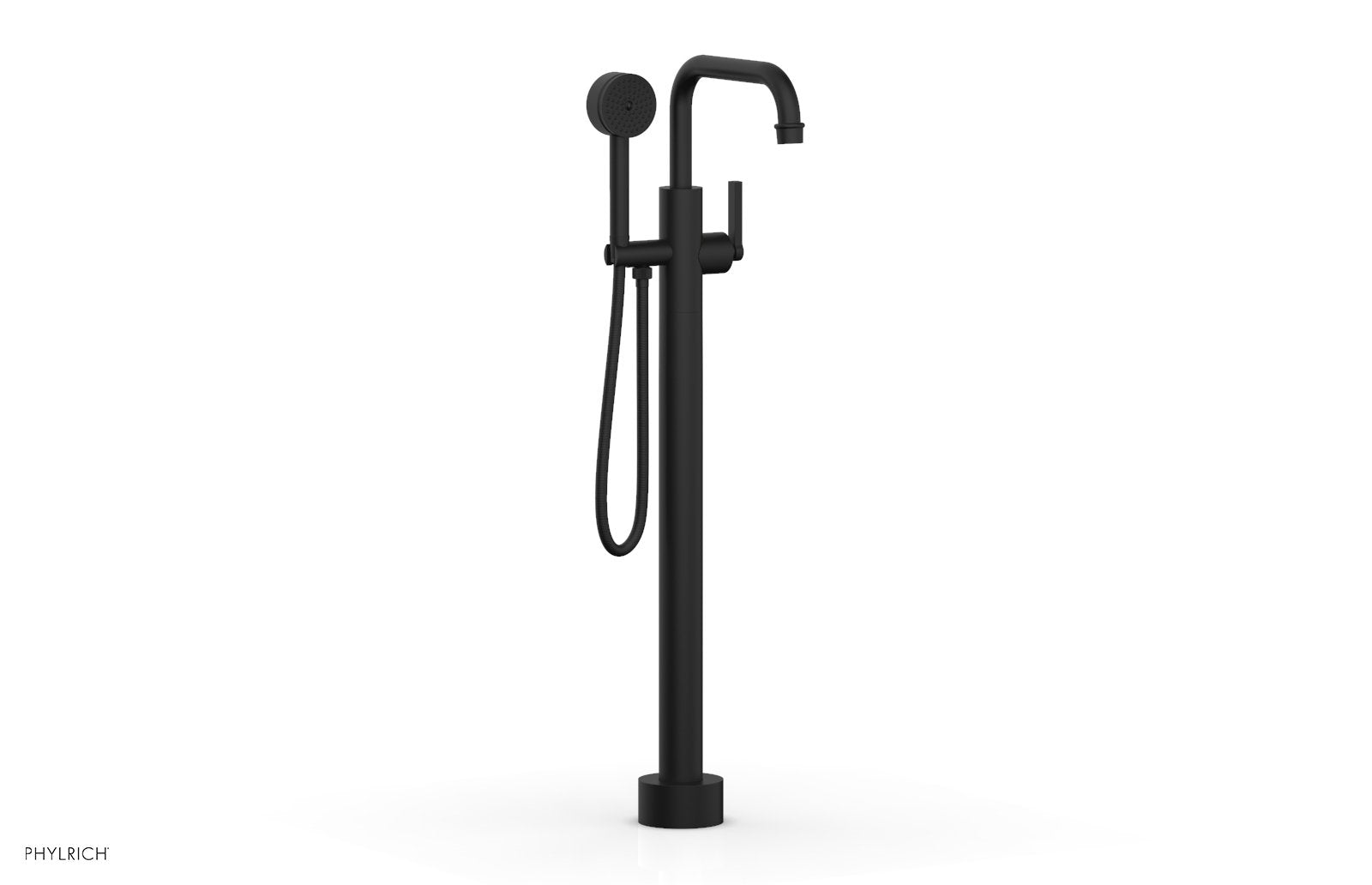 HEX MODERN Floor Mount Tub Filler Lever Handle with Hand Shower by Phylrich - Matte Black
