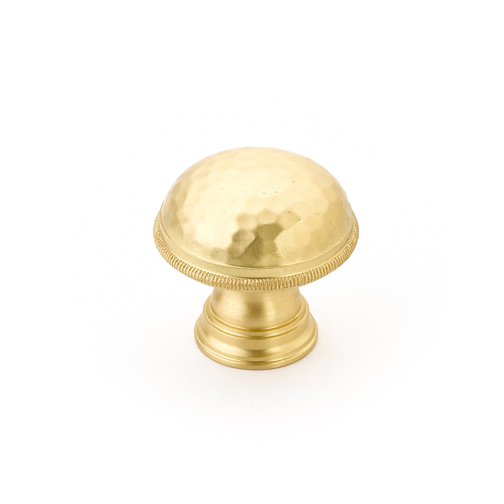 Atherton Hammered Knob w/ Knurled Edges by Schaub - Satin Brass - New York Hardware