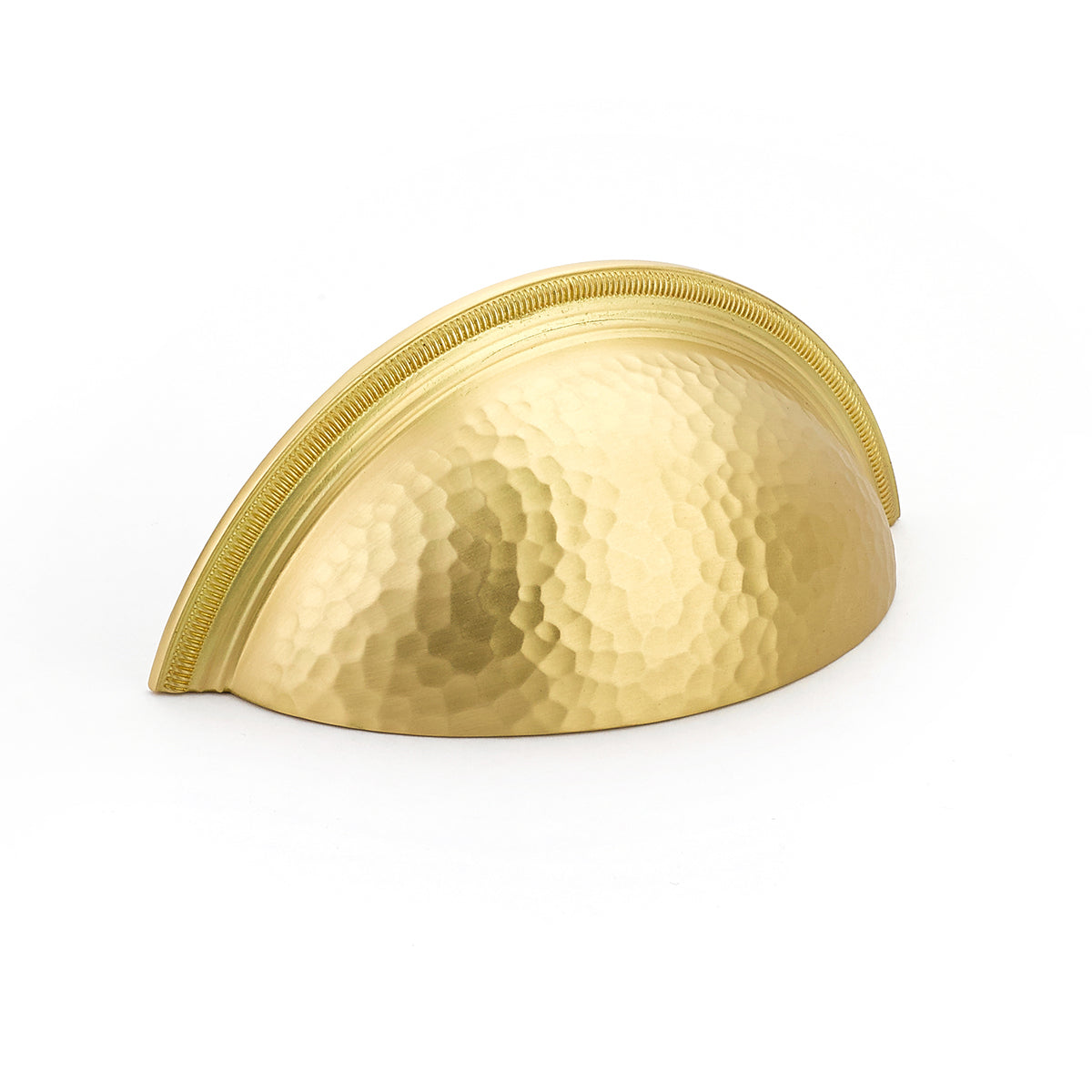 Atherton Hammered Cup Pull w/ Knurled Edges by Schaub - Satin Brass - New York Hardware