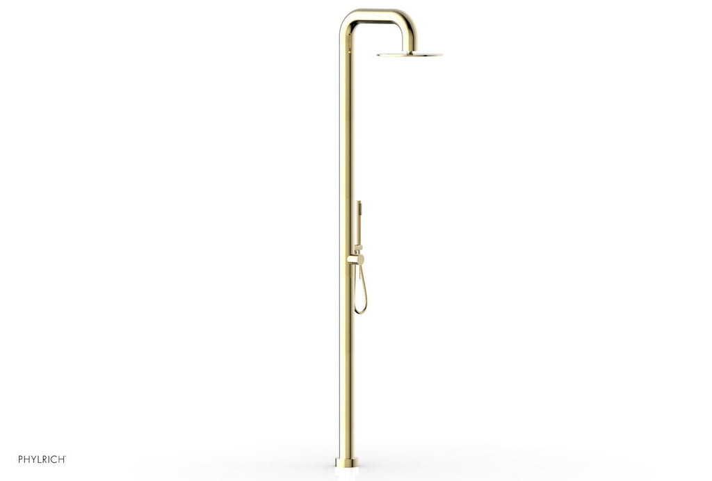 OUTDOOR SHOWER Pressure Balance Shower with 12" Rain Head and Hand Shower by Phylrich - Polished Brass Uncoated