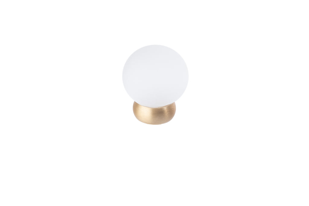 Glass Ball Knob by Lew's Hardware - 1-1/4" - Brushed Brass - Frosted Clear - New York Hardware