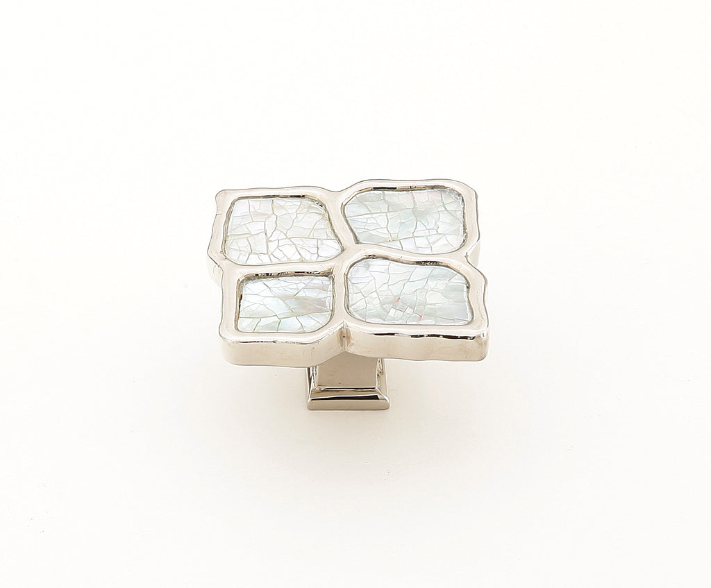 Mother of Pearl Sectioned Square Knob by Schaub - Polished Nickel - New York Hardware