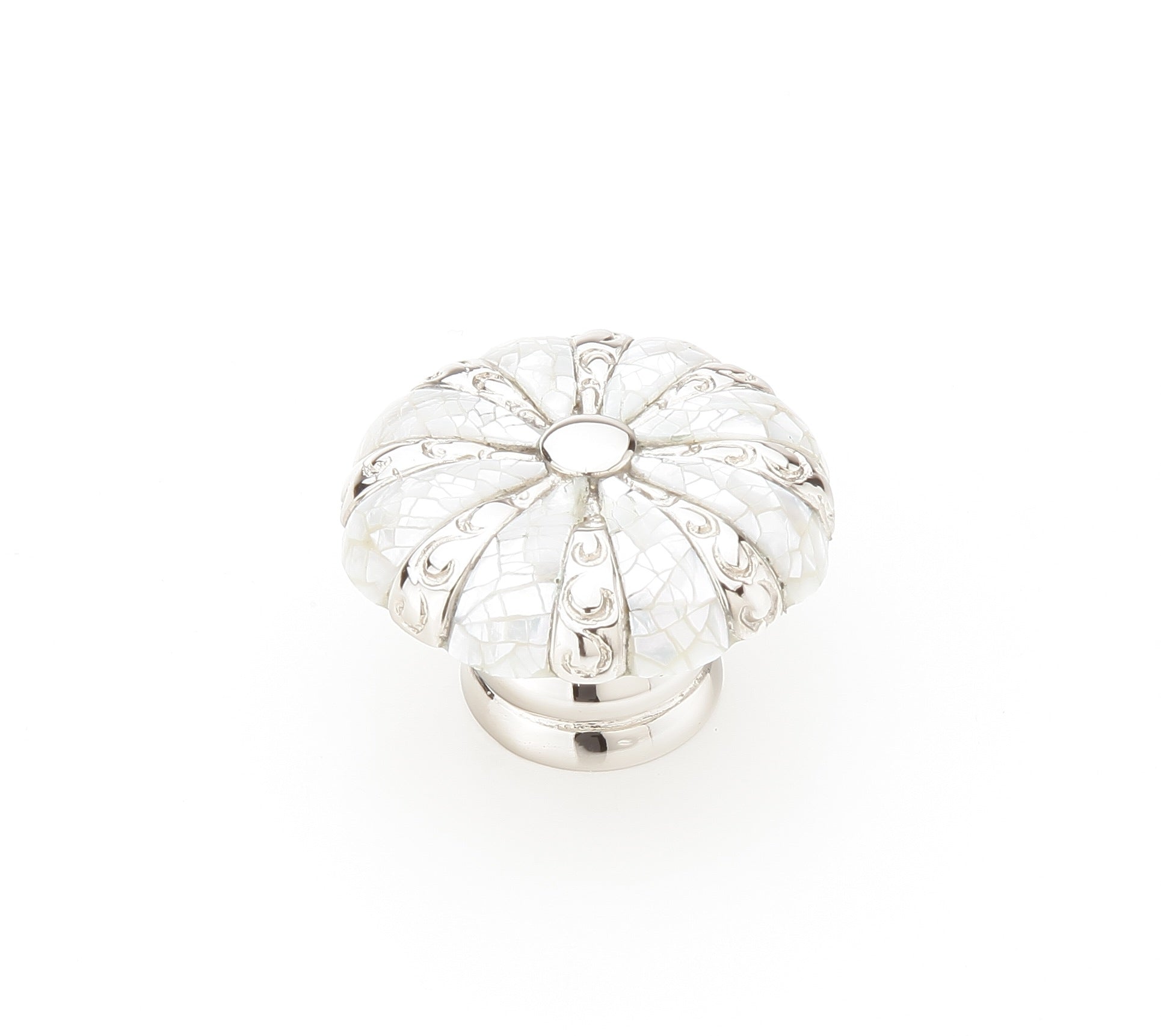 Mother of Pearl Round Cushion Knob by Schaub - Polished Nickel - New York Hardware