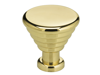 1" Diameter Omnia Banded Deco Cabinet Knob Polished & Lacquered Brass - New York Hardware