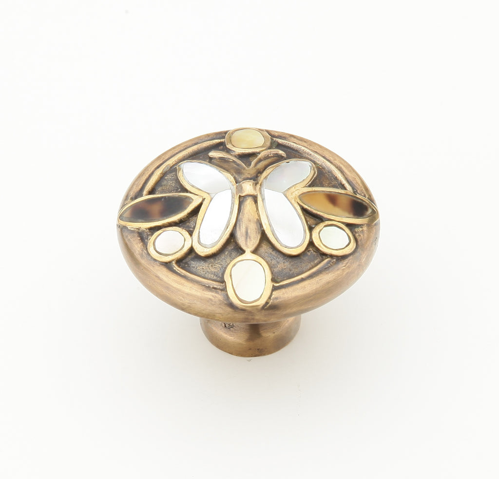 Heirloom Treasures Round Butterfly Center Knob by Schaub - Polished Brass / Antique Brass - New York Hardware