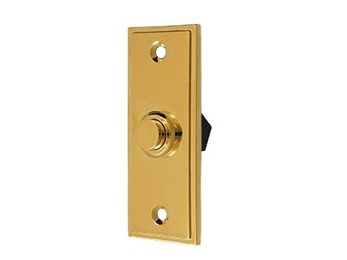Rectangular Contemporary Bell Button - PVD - Polished Brass - New York Hardware Online