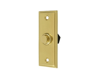 Rectangular Contemporary Bell Button - Polished Brass - New York Hardware Online
