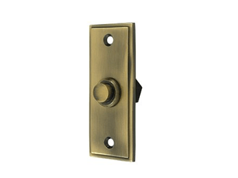 Rectangular Contemporary Bell Button - Antique Brass - New York Hardware Online