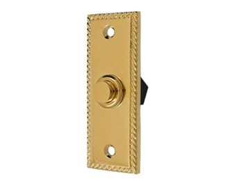Rectangular Rope Bell Button - PVD - Polished Brass - New York Hardware Online