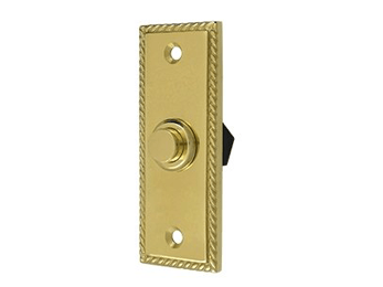 Rectangular Rope Bell Button - Polished Brass - New York Hardware Online