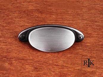 Elliptical Cup Pull with Dummy Screws 3 7/16" (87mm) - Distressed Nickel - New York Hardware Online