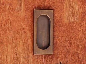 Thick Rectangle Flush Pull  4" (102mm) - Antique English - New York Hardware