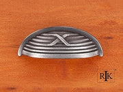 Lines and Single Cross Rounded Cup Pull 3 3/4" (95mm) - Distressed Nickel - New York Hardware Online