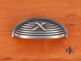 Lines and Single Cross Rounded Cup Pull 3 3/4" (95mm) - Distressed Nickel - New York Hardware Online