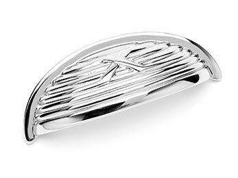 Lines and Single Cross Rounded Cup Pull 3 3/4" (95mm) - Polished Nickel - New York Hardware Online