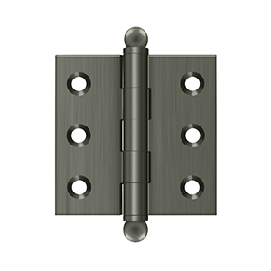 Solid Brass Cabinet  Hinge with Ball Tips by Deltana - 2" x 2"  - Antique Nickel - New York Hardware