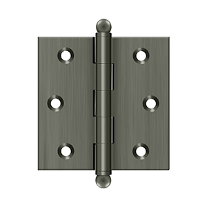 Solid Brass Cabinet  Hinge with Ball Tips by Deltana - 2-1/2" x 2-1/2"  - Antique Nickel - New York Hardware