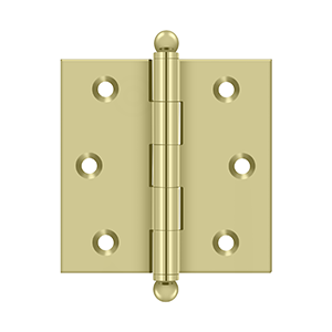 Solid Brass Cabinet  Hinge with Ball Tips by Deltana - 2-1/2" x 2-1/2"  - Unlacquered Brass - New York Hardware