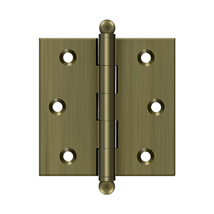 Solid Brass Cabinet  Hinge with Ball Tips by Deltana - 2-1/2" x 2-1/2"  - Antique Brass - New York Hardware