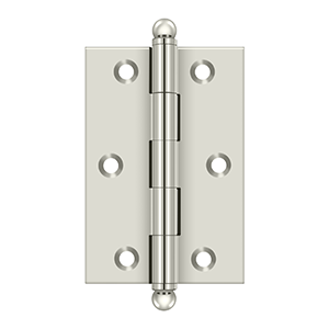 Solid Brass Cabinet  Hinge with Ball Tips by Deltana - 3" x 2" - Polished Nickel - New York Hardware