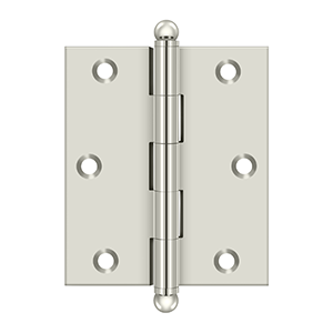Solid Brass Cabinet  Hinge with Ball Tips by Deltana - 3" x 2-1/2" - Polished Nickel - New York Hardware