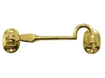 Cabin Hooks, British Style, 4" hook - PVD - Polished Brass - New York Hardware Online