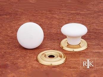 White Flat Porcelain Brass Ring Knob 1 1/4" (32mm) - Polished Brass - New York Hardware