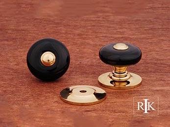 Black Porcelain Knob with Brass Tip 1 1/4" (32mm) - Polished Brass - New York Hardware Online