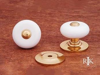 White Porcelain Knob with Brass Tip 1 1/4" (32mm) - Polished Brass - New York Hardware
