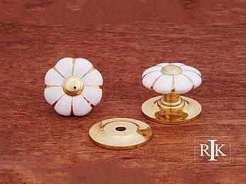 Flowery Knob with Brass Tip & Lines 1 1/4" (32mm) - Polished Brass - New York Hardware Online