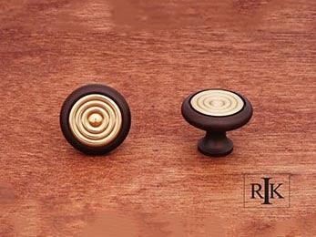 Knob with Riveted Brass Circular Insert 1 1/4" (32mm) - Oil Rubbed & Brass - New York Hardware Online