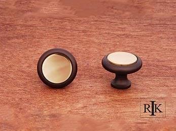 Plain Knob with Flat Brass Insert 1 1/4" (32mm) - Oil Rubbed & Brass - New York Hardware Online