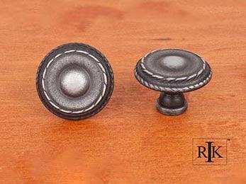 Large Double Roped Edge Knob 1 1/2" (38mm) - Distressed Nickel - New York Hardware Online